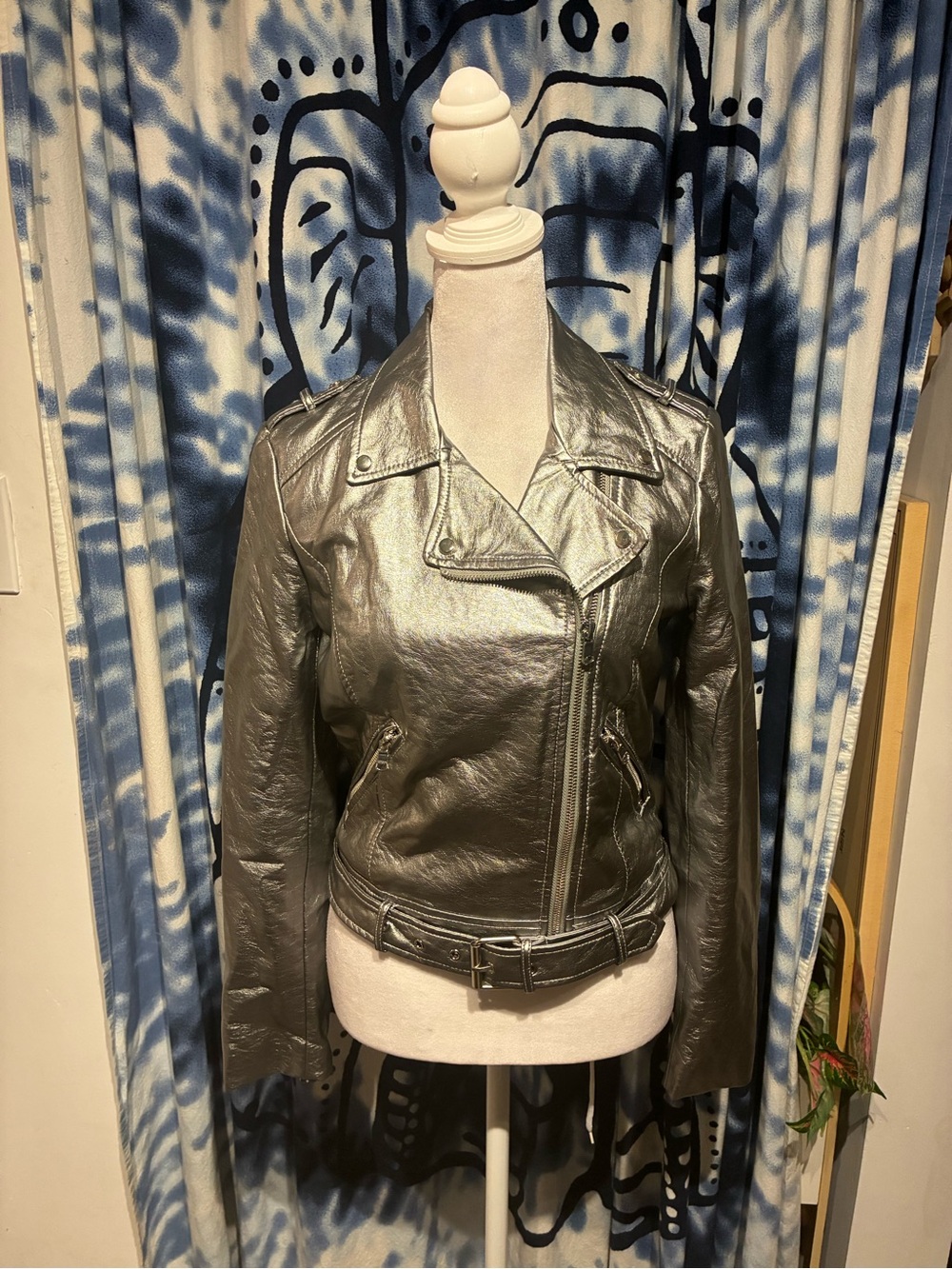Zara Metallic Silver Leather Moto Jacket